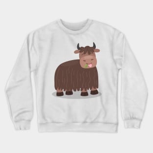 Funny happy yak eating grass cartoon illustration Crewneck Sweatshirt